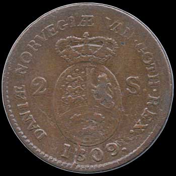 Reverse - Denmark - 2 Skilling - 1809