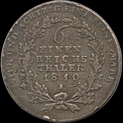 Reverse - Prussia - 1/6 Taler - 1810
