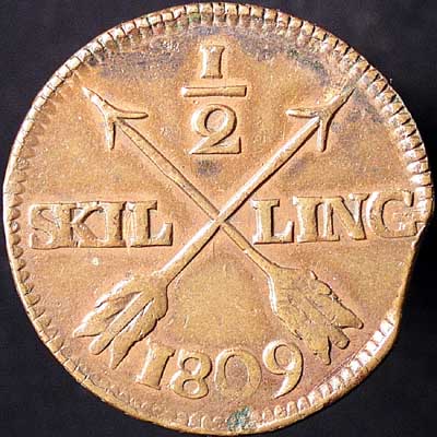 Reverse - Sweden - 1/2 Skilling 1809